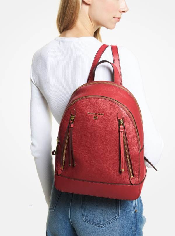 Damske Batohy Michael Kors Brooklyn Medium Pebbled Leather Červené - Kabelky Michael Kors Outlet | WDIPL-0748